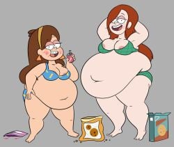 2girls aged_up areola_slip areolae bbw bra braces breasts brown_hair disney disney_channel disney_xd earrings fat fat_female fat_people_only food freckles gravity_falls hair_ornament hairband mabel_pines navel nipple_slip nipples obese overweight overweight_female panties red_hair scobionicle99 soda ssbbw straight_hair weight_gain wendy_corduroy