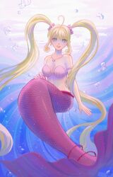 blonde_hair blue_eyes lucia_nanami mermaid mermaid_girl mermaid_melody_pichi_pichi_pitch mermaid_tail pink_tail underwater