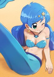 big_breasts blue_eyes blue_hair blue_tail breasts fish_girl fish_tail hanon_hosho hase_popopo houshou_hanon mermaid mermaid_ass mermaid_girl mermaid_melody_pichi_pichi_pitch mermaid_tail monster_girl seashell_bra