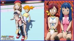 3d 4girls bikini blush catfight chloe_(pokemon) cuntbusting dawn_(pokemon) embarrassing female female_only fun humiliating laughing low_blow misty_(pokemon) multiple_girls poke_girl_wrestling pokemon ring serena_(pokemon) swimsuit_suit wrestling yuri