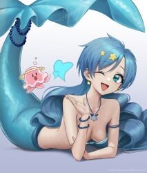 1girls blue_eyes blue_hair blue_tail female female_focus hanon_hosho heart houshou_hanon ikemeru19 jpeg mermaid mermaid_girl mermaid_melody_pichi_pichi_pitch mermaid_position mermaid_princess mermaid_tail seductive seductive_pose seductive_smile signature smile solo