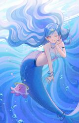 blue_eyes blue_hair blue_tail female female_focus hair hanon_hosho hi_res houshou_hanon jpeg looking_at_viewer mermaid mermaid_girl mermaid_melody_pichi_pichi_pitch mermaid_tail one_eye_closed underwater water