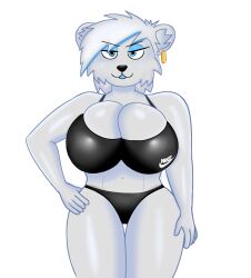 anthro bella_ferrari big_breasts blue_eyes furry olerr polar_bear sports_bra tagme tonra white_fur