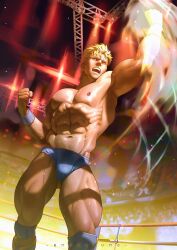 1boy 1male bara bara_tiddies bara_tits blonde_hair blonde_hair blonde_male bodybuilder gay gunloc mocucumo muscle muscles muscular muscular_legs muscular_male muscular_thighs nipples pectorals punch punching saturday_night_slam_masters wrestler wrestling yaoi