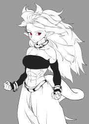 1girls abs android_21 arabian_clothes bare_shoulders belly_button black_nails bracelet dragon_ball dragon_ball_fighterz dragon_ball_z harem_outfit jewelry looking_at_viewer majin_android_21 muscular muscular_arms muscular_female navel pointy_ears red_eyes six_pack solo solo_female spiked_hair tail wind zquung