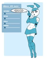 1girls blue_hair built-in_high_heels comic_page experiment female female_only fully_clothed high_heels jenny_wakeman my_life_as_a_teenage_robot revealing_clothes robot robot_girl spanish_text xj-9 zetaskully