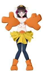 black_hair blue_eyes blush cosplay crossover_cosplay flat_chest game_freak hariyama_(cosplay) kurosawa_dia looking_at_viewer love_live! love_live!_sunshine!! nintendo open_mouth oversized_gloves pokemon pokemon_(cosplay) sarashi solo solo_female sooki02331 white_background