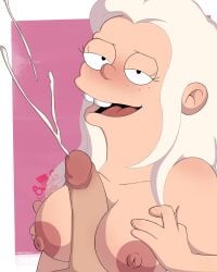 breasts cum cumshot disenchantment netflix nipples paizuri pink_background princess_tiabeanie seniorg titjob unseen_male_face white_background