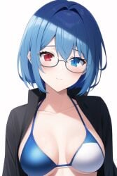 1girls ai_generated blue_hair female_only glasses grand_chase heterochromia mari_ming_ornette nai_diffusion solo stable_diffusion swimsuit