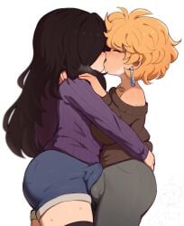 2boys 2femboys androgynous black_hair black_lipstick blonde_hair bulge bulge_frottage bulge_grinding bulges_touching closed_eyes dark_hair earrings erect_penis erection erection_under_clothes erection_under_clothing femboy femboy_on_femboy frottage frottage_through_clothing fully_clothed gay grinding hair_over_eyes kiss_mark kissing light-skinned_femboy light-skinned_male lipstick_mark lipstick_mark_on_neck long_hair long_hair_male making_out male male_only ms_pigtails roland_bonhomme sergey_sokolov shorts skyguyart sweatdrop sweater tight_clothing toony wholesome