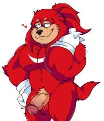 anthro balls blush echidna furry knuckles_the_echidna lewdookami looking_away male male_only muscles penis red_body sega solo solo_male sonic_(series) sonic_the_hedgehog_(series)