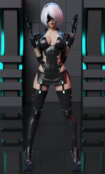 1girls 3d 3d_(artwork) ass big_ass big_breasts big_butt blindfold breasts daz3d daz_studio female gun guns heels high_heels latex nier nier:_automata nier_(series) pin3d solo solo_female yorha_2b