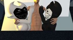 3d bed bendy bendy_and_the_ink_machine cally3d clazzey cryptiacurves cuddlepool darling_(cally3d) female inverted_bendy male nightmare_waifu sleeping south_shaed_(dreams_come_true_studio)