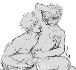 2boys anal anal_sex armpit_fetish armpit_licking gay_sex izuku_midoriya katsuki_bakugou licking licking_armpit male male_only male_penetrating masturbating_while_penetrated my_hero_academia nutedama on_lap tongue_out yaoi