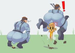 animal_crossing ass background balls bara blue_suit butt cbt gyroid headband konami lloid_(animal_crossing) male male_focus male_only metal_gear_solid nintendo robustidol solid_snake super_smash_bros. year_request