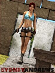 1girls 3d breasts clothing female female_only gun lara_croft lara_croft_(classic) solo sydgrl3d tomb_raider