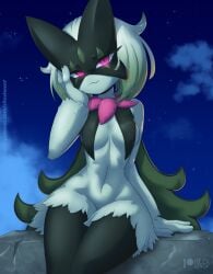 1girls anthro female female_focus female_only furry furry_only green_fur meowscarada night pokémon_(species) pokemon pokemon_sv rilex_lenov sitting solo solo_female solo_focus