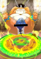 2022 anthro anus ass belly big_belly bound bulge censored clothing detailed_background final_fantasy final_fantasy_tactics hi_res inui_j_isohata kemono magic male moobs overweight overweight_male seeq solo square_enix underwear video_games