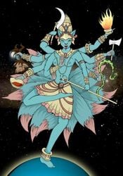 1girls 8_arms blue_fur breasts female fox furry giantess hindu_mythology hybrid kali mythology tagme