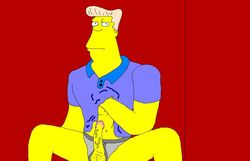 clothes color front_view human male male_only penis rainier_wolfcastle sitting solo tagme testicles the_simpsons