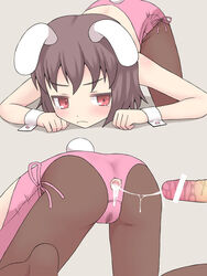 :t after_sex anal animal_ear ass brown_hair bunny_ear bunny_suit bunny_tail bunnysuit censored cum cum_in_ass flat_chest fur icelee penis red_eyes tail tear tewi_inaba touhou wet_spot wrist_cuffs