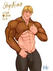 blueboybara disney english_text flaccid flaccid_penis frozen_(film) kristoff_(frozen) male male_only muscles muscular muscular_male see-through_clothing shirt_lift strip_game veiny_penis