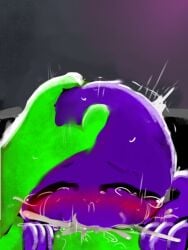 balls big_penis blind blush bodily_fluids buddy cum cum_inside cum_on_body drooling female green_(rainbow_friends) green_skin lux_ky male pov purple_(rainbow_friends) purple_body rainbow_friends roblox roblox_game saliva self_upload sex sweat tears thrusting_into_mouth trusting