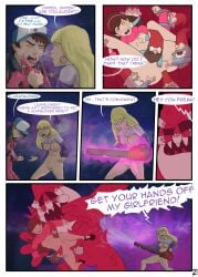 2girls anal_sex blonde_hair breasts brown_hair comic dipper_pines english_text fisting gnome gravity_falls half_naked mabel_pines multiple_girls open_mouth pacifica_northwest page_21 rape sealedhelm small_breasts smooth_skin speech_bubble spread_legs