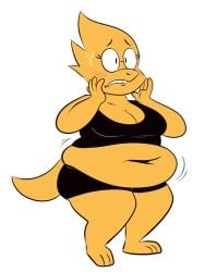 1girls 2019 2d alphys bbw belly belly_button blush breasts cleavage deep_navel eyebrows eyelashes fat fat_female female female_only glasses navel overweight overweight_female scobionicle99 solo standing sweat tail transparent_background undertale undertale_(series)