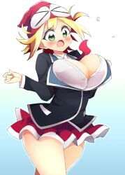 1girls amitie ass big_ass big_breasts blonde_hair blush breasts breasts_out green_eyes hat large_breasts puyo_puyo puyo_puyo_7 puyo_puyo_fever school_uniform schoolgirl skirt thick_thighs thighs