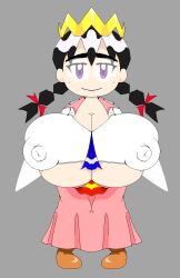 1girls 2022 big_breasts black_hair braid breasts clothing covered_nipples crown erect_nipples fairy_queen female freckles glasses hair_ribbon headgear hi_res kirby_(series) large_breasts nintendo nipple_bulge puffy_nipples purple_eyes queen_ripple smile solo standing subjectdie_(artist) twin_braids twintails underboob wings