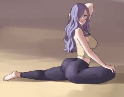 1girls ass babus_games bangs barefoot breasts camilla_(fire_emblem) feet female female_only fire_emblem fire_emblem_fates flexible full_body hair_over_one_eye hand_behind_head large_breasts long_hair looking_at_viewer nintendo on_ground pants pigeon_pose purple_eyes purple_hair solo split stretching surprised sweatpants thighs tight_clothing wavy_hair workout_clothes yoga