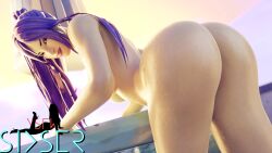 1girls 3d ass dat_ass female female_only fortnite fortnite:_battle_royale marvel marvel_comics nude psylocke psylocke_(fortnite) purple_hair sixser solo straight_hair x-men