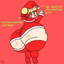 1girls back_view big_ass blonde_hair christmas christmas_outfit fate_(series) female green_eyes looking_at_viewer nero_claudius_(fate) padoru padoru_(meme) persluiaard simple_background tagme thick_thighs