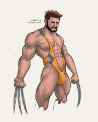 1boy bulge claws henriqueilustra human human_only james_howlett light-skinned_male light_skin male male_only marvel marvel_comics muscles muscular muscular_male posing singlet solo solo_male straight_hair uncensored wolverine_(x-men) x-men yaoi