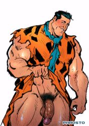 bottomless caveman daddy dilf flaccid flaccid_penis fred_flintstone hanna-barbera looking_at_viewer male male_only muscles muscular muscular_male phausto the_flintstones veiny_penis