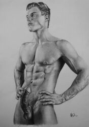 1boy black_and_white boner caucasian caucasian_male erect_penis erection hard_on male male_nude_neil male_only muscles muscular muscular_male onlyfans_model proud_of_his_cock real_person sketch solo solo_male uncolored veiny_penis xleox