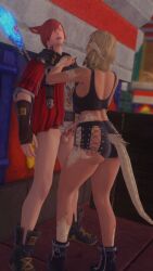 1boy1girl au_ra big_ass big_butt femdom final_fantasy final_fantasy_xiv g'raha_tia gpose(ffxiv) handjob malesub miqo'te original_character raen seluneffxiv tail tanned_female