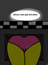 ass_focus butt_focus eronsfw five_nights_at_freddy's pink_panties spanish_text stuck_in_a_conduct stuck_in_wall through_wall toy_chica_(fnaf) yellow_body