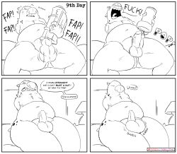 absurd_res angry anthro artificial_vagina balls_expansion big_balls comic english_text hi_res hyaenid jeffrey_taggart long_duration_stimulation male mammal masturbation no_nut_november orgasm_denial page_9 page_number slightly_chubby solo thewilldpink thick_thighs