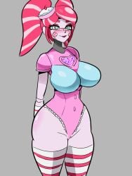 animatronic big_breasts blush clothed clown clown_girl kandyland kandyland_(the_webseries) ocixela robot_girl smile suzy_snacktime