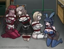 akamatsu_kaede ball_gag belly_dancer bondage breasts bunny_ears bunny_girl bunnysuit cleavage danganronpa danganronpa:_trigger_happy_havoc danganronpa_1 danganronpa_2:_goodbye_despair danganronpa_v3 danganronpa_zero female_only gag gagged large_breasts lingerie maid maizono_sayaka maryorsomething mole mole_on_breast nanami_chiaki rope rope_harness ryoko_otonashi straight_hair super_danganronpa_2 tied_up