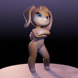 3d animated anthro ass blue_eyes canid canine canis casual_nudity covering_breasts dancing female flat_chest fur furry furry_only no_sound nude pussy short_playtime solo tail video xylas