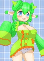 1girls big_breasts blue_eyes blush breasts green_hair horse huge_breasts large_breasts lidelle_(puyo_puyo) nipples panties pussy puyo_puyo puyo_puyo_fever sega shortstack thick_thighs thighs