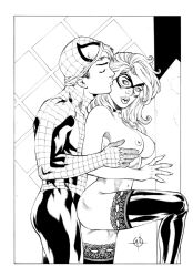 1boy 1girls alex_lei black_cat_(marvel) clothed_male_nude_female felicia_hardy female human light-skinned_female light-skinned_male light_skin male marvel marvel_comics peter_parker spider-man_(series) stockings stockings_only straight voluptuous