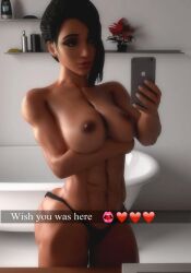 1girls 3d abs ass big_ass black_hair blender cellphone dark-skinned_female dark_skin female_only fit fit_female long_hair muscular muscular_female naked_selfie nude nude_female nude_selfie overwatch panties pharah rastafariansfm selfie solo tan_lines text thong toned_female topless topless_female