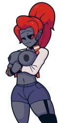 alternate_costume black_sclera exposed_breasts female female_only lilith_(the_binding_of_isaac) octograph ponytail red_eyes succubus the_binding_of_isaac underwear wink