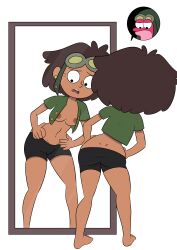 1boy 1girls 2d amphibia amphibian body_swap breasts clothing_swap dark_skin female female_only hexside medium_hair mrs._boonchuy nipples oum_boonchuy smooth_skin solo sprig_plantar tagme