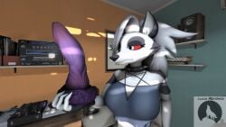 1girls 3d animated anthro canid canine canis dildo domestic_dog female female_only gif helluva_boss husky loona_(helluva_boss) luciamaribela mammal nordic_sled_dog sex_toy solo spitz wolf