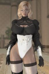 3d big_ass big_breasts blonde_hair blue_eyes cosplay dommy_mommy elf_orc_lunaire glasses huge_ass huge_breasts large_ass large_breasts nier:_automata rebecca_(original_character) seductive skyrim tagme the_elder_scrolls tight_clothing yorha_2b_(cosplay)